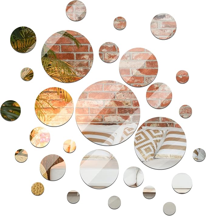 Jetec 28 Pcs Round Glass Mirror Tiles, 2/3/4/6/8/10 Inch Wall Decor Set by Jetec
