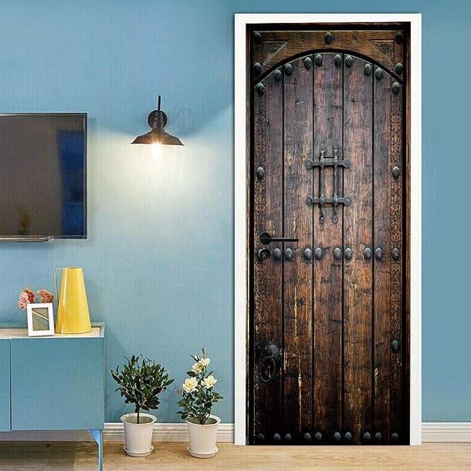 COLORSPRING 3D Door Stickers Peel and Stick, Vintage Door Decal Cover | Removable Self-Adhesive Wallpaper Mural for Home Décor - Image 5