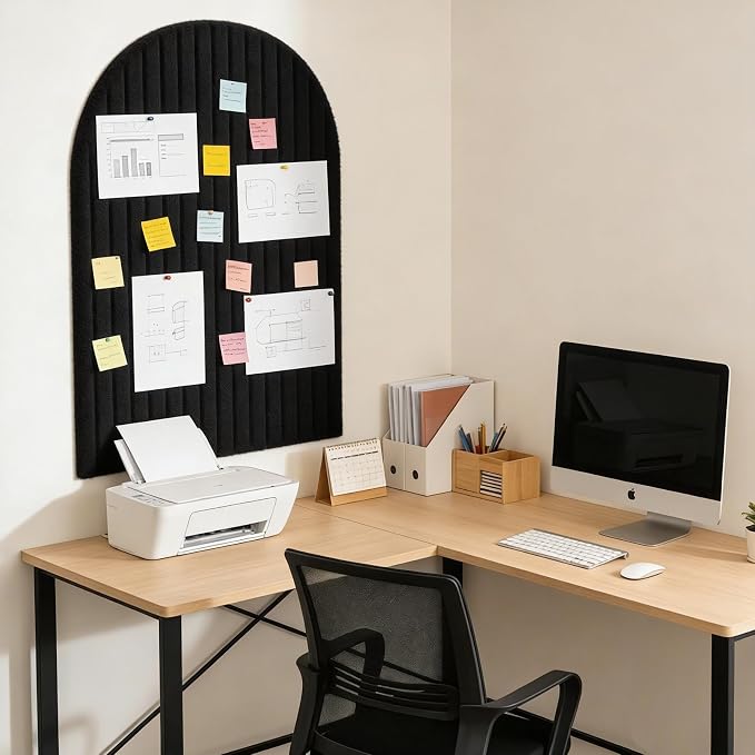 Large Arched Felt Bulletin Board, Sized 36" x 24" for Office & Wall Decor – 6 Customizable Adhesive Tiles with Pins are Perfect to Display Your Photos (Black) - Image 4