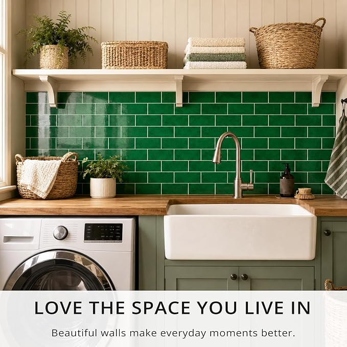 StyloVue 100 Pieces Peel and Stick Backsplash for Kitchen, 3" x 6" PVC Subway Tile, 2026 Upgraded Emerald Green Stone, Stick on Wall Tile for Kitchen, Bathroom, Fireplace, RV - Image 8