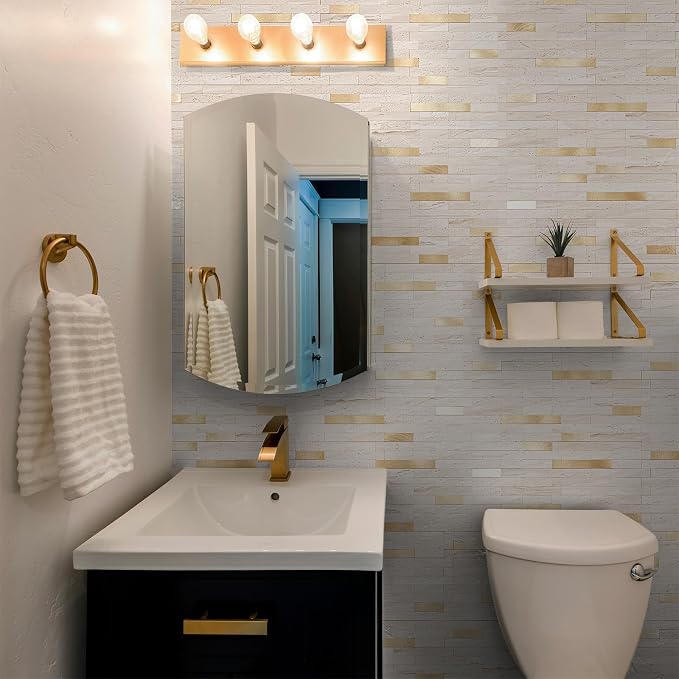 StyloVue 20 Sheets Peel and Stick Backsplash for Kitchen, Pearl White Sandstone with Metal Gold Look Stick on Tile Upgrade Your Kitchen Backsplash, RV, Fireplace - Image 3