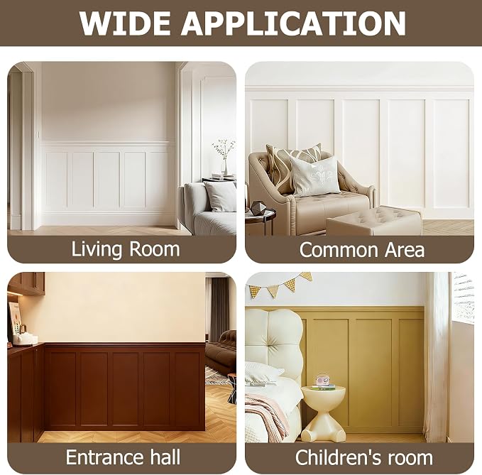 Board and Batten Wall Panel Kit,Paintable Wainscoting Panels Easy Install for Bedroom Living Room Hallway, Covers 94" x 54" Molding Trim Slat with Edge Strip, Paintable White - Image 3