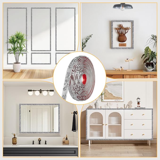 16.4FT x 1.02'' Silver Peel and Stick Crown Molding Trim – Flexible Mirror Trim Peel and Stick, Self-Adhesive Decorative Edge for Frames & Cabinets - Image 6