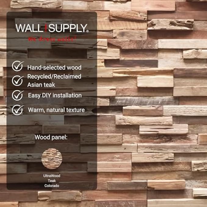 Wall!Supply 3D Wall Panels – Reclaimed Rustic Asian Teak Wood – Home Decor Wallpaper Alternative for Living Room, Bedroom & Office – Easy DIY Installation – 10 Pack, Covers 9.6 Sq Ft | Real Reclaimed Asian Teak, Wallpaper Alternative, Easy DIY Installa... - Image 5