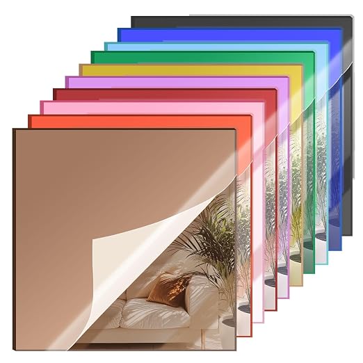 Colored Mirror Acrylic Sheet Set, 10 Pack 8×8 inch – Laser Cutting & DIY Crafts, Home Decoration, Weddings & Party Favors (20x20 cm) by SAKRNIC