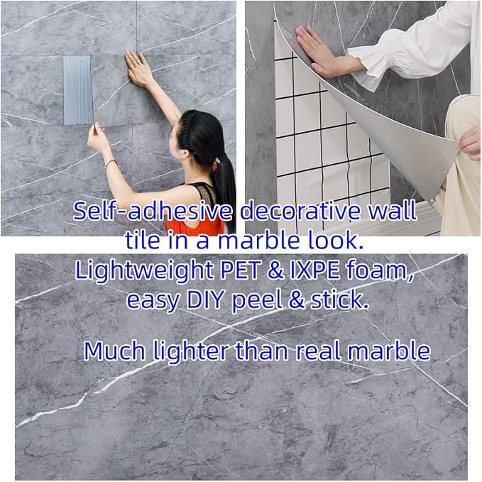 Haimin 3D Wall Panels Peel and Stick Marble Look Tile Backsplash, 20 Pack | Waterproof & lightweight, each 23.6x11.8in, total 38.7 sq ft. Kitchen/bath backsplash, wall decor. Marble-look faux tile - Image 3