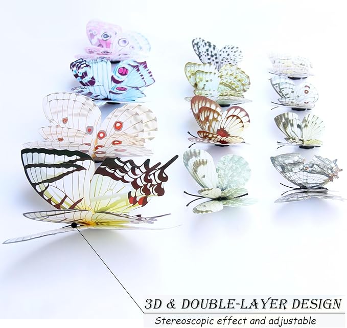 OPSEAM 3D Butterfly Wall Decor Butterfly Decorations Stickers with Magnets | 24 PCS White,12 Styles Double Layer Butterfly for Classroom Decoration,Locker Refrigerator, Reusable,Waterproof - Image 4