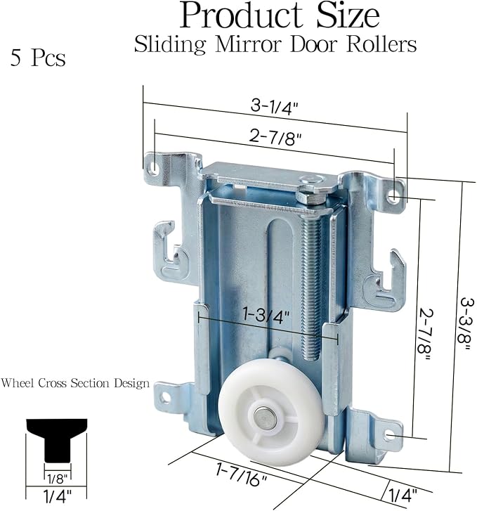 5 Pcs 1-7/16 Inch Sliding Mirror Closet Door Roller Assembly, Steel Framed Bottom Roller, Replacement Closet Door Wheels for Mirror Wardrobe - Image 2