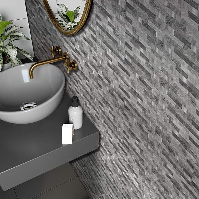 25 Pcs Self-Adhesive Tile Transfer, Peel and Stick Tile Decal, Water-Proof Backsplash Wall Tile Sticker for Kitchen Bathroom Decor, Gray Brick Metal Marble, 4x4inch - Image 2