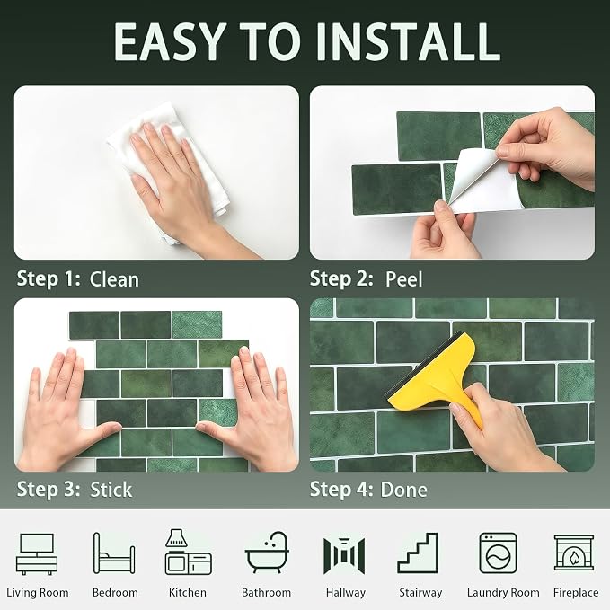 Arttown Peel and Stick 3D Wall Backsplash, 20-Sheet, 12" × 12" Green | Subway Tiles Self Adhesive Thicker Design Wall Tile Panel Wallpaper for Kitchen Bathroom Balcony Rental Housing - Image 7
