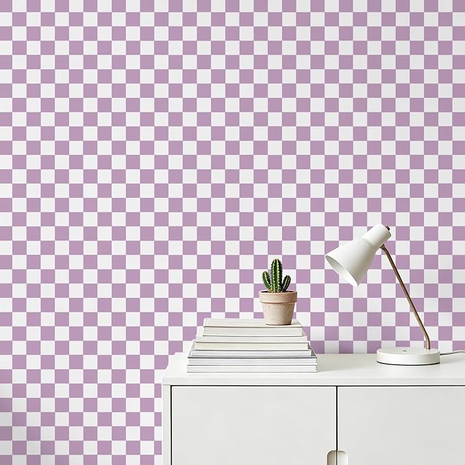 Purple and White Contact Paper Mosaic Checkered Peel and Stick Wallpaper 17.3"x120" Self Adhesive Waterproof Vinyl Roll for Bathroom Kitchen Backsplash Cabinets Shelf Liners Drawers - Image 6