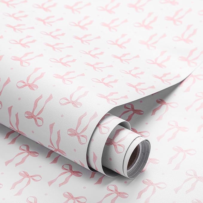 Drydiet Pink Bow Wallpaper Peel and Stick Contact Paper 15.8 x 118.1 | Self Adhesive, Pink Bow Coquette Design, Easy Apply Remove, Wall Sticker for Home Locker Dorm Classroom Living Room Decor by Drydiet