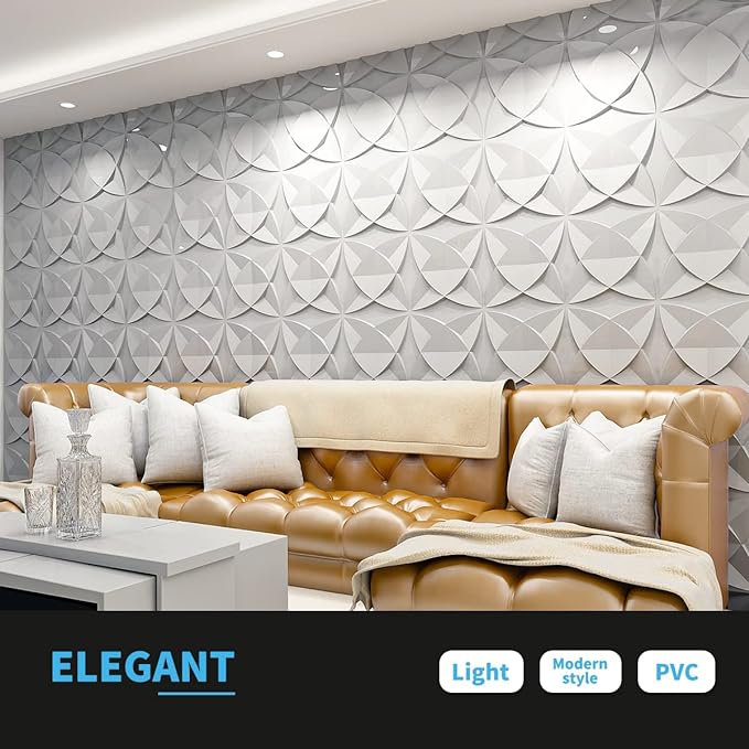 Art3d Waterproof 3D Textured PVC Decorative Wall Panels, 33-Pack, White | Cover 32 Sq. Ft, Break-Proof, Scratch Resistant, Glue-Up, Ideal for Interior Wall Decor, Living Room, Bedroom - Image 3