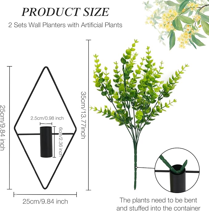 3 Pcs Wall Plants Artificial Decor,Boho Wall Decor,Home Office Living Room Wall Decor(Eucalyptus) - Image 2