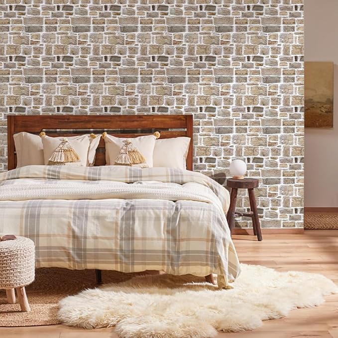 COMSTICKC 3D Faux Stone Wall Panels Peel and Stick, 10 Pcs 11.8" x 11.8" | Not Real Stone, Ultra-Light Thin PVC 3D Fake Rock Wall Sticker Covering for Easy DIY Interior Decor, Cover 9.7 sq ft - Image 8