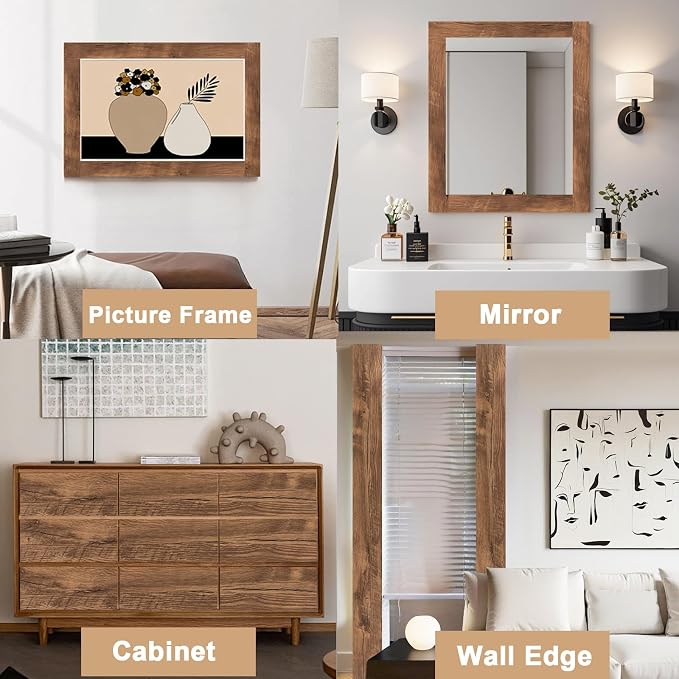 Alened 10M Brown Mirror Border Peel and Stick, Wood Grain Wallpaper Border - Image 5