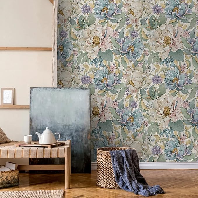 MuralPeel Dreamy Peonies Floral Vintage Roses Beige/Olive Peel and Stick Wallpaper Self Adhesive Removable Easy Peel Off Contact Paper Stick on Wall Paper for Bedroom/Renter - Image 2