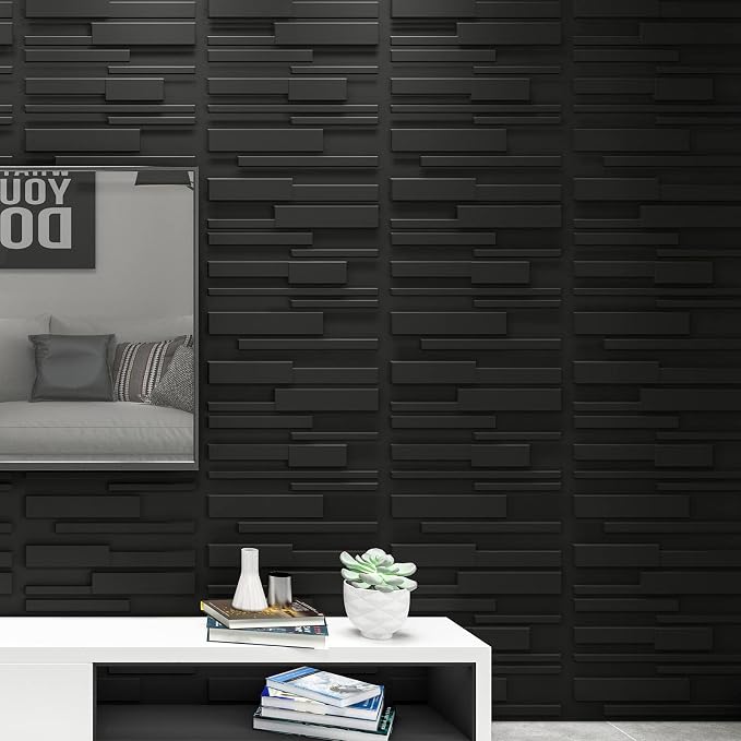 Art3d Decorative 3D Wall Panels 12 Pack 19.7" x 19.7" Creative Wall Panel for Indoor Decoration, Carbon Black - Image 2