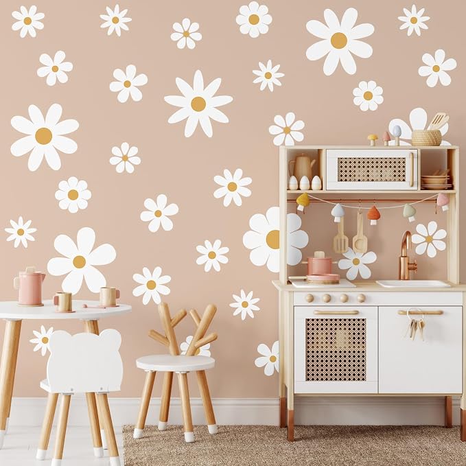 TaoBary 12 Sheet Daisy Wall Sticker Decal White Large Flower Wall Decals | Big Flower Wall Sticker, Floral Decal, Daisy Bedroom Room Decor, Removable Peel and Stick, Nursery Home Wall Decor - Image 3