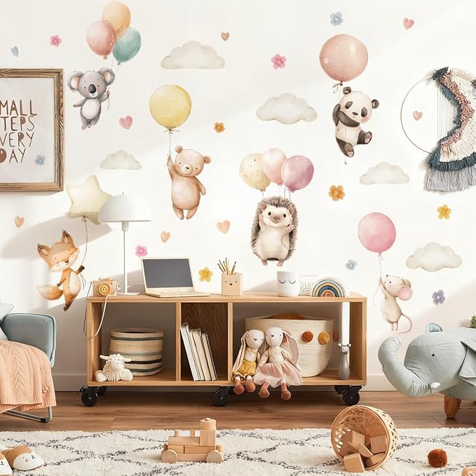 Watercolor Jungle Animal Wall Decal, Removable Nursery Woodland Animals,Cloud,Stars,Balloon Wall Stickers for Kids Boys and Girls Room, Bedroom & Toddler Room Decor (Balloon Animal Decals 85) - Image 7