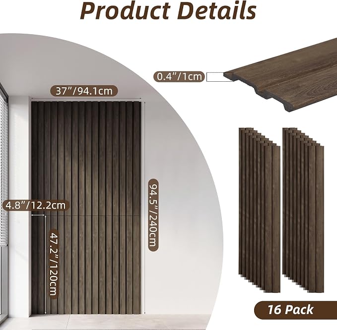 QUTREY Wall Panels Brown 16-Pack, 4.8 x 47.2 Inch 3D Wall Panels for Interior Wall Decor, TV Background, Living Room, Office - Image 2
