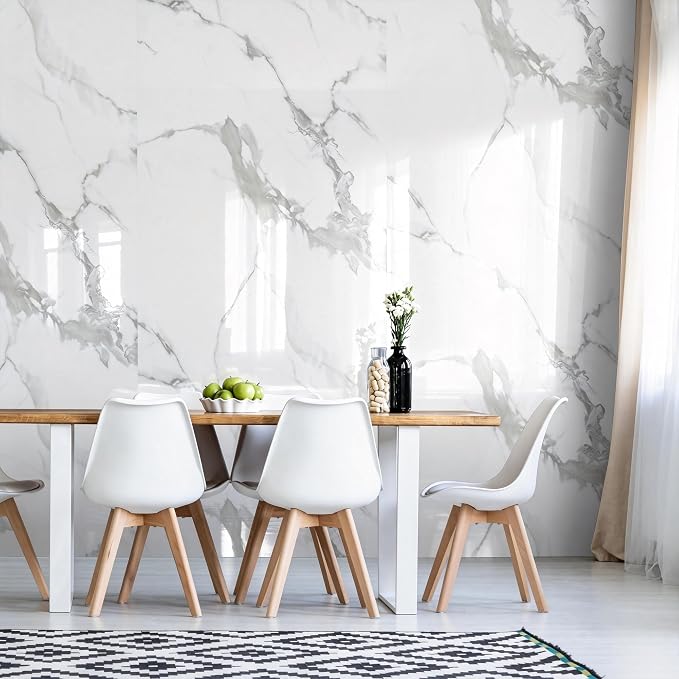 Marble Peel and Stick Waterproof Wall Paneling, 118" x 47" Carrara White Glossy Finish Self-Adhesive Backsplash Tile Vinyl Wall Panel for Kitchen Bathroom Wall Decor, Covers 38.75 Sq. Ft. - Image 7