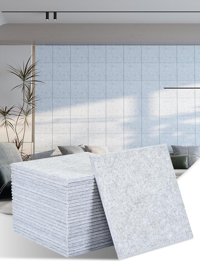 AKUMAX 24 Pack Sound Proof Foam Panles-Self-Adhesive Soundproof Wall Panels,Acoustic Foam Panels Soundproofing Noise Cancelling Wedge Panels for Home Office Recoding Studio Gray Marble 12"*12" by AKUMAXWOODWALLPANELS