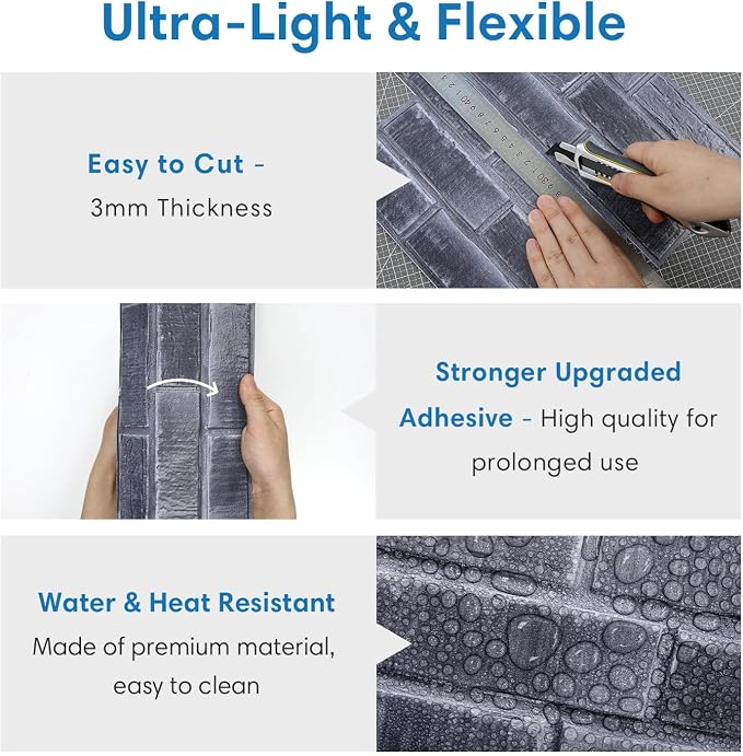 COMSTICKC 3D Faux Brick Wall Panels Peel and Stick, 10 Pcs 11.8" x 11.8" | Not Real Brick, Lightweight PVC Brick Sticker, Decorative Wall Wallpaper for Quick DIY Wall Upgrades, Cover 9.7 sq ft - Image 5