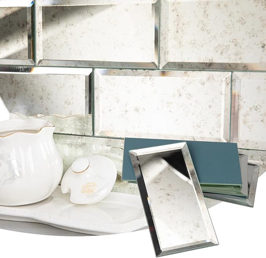 Lovdeco Light Antique Mirror Tile, Beveled Subway Mirror Backsplash 3x6 Inch for Kitchen Bathroom Wall (40 Pcs, 5 SQ.FT.) by Lovdeco
