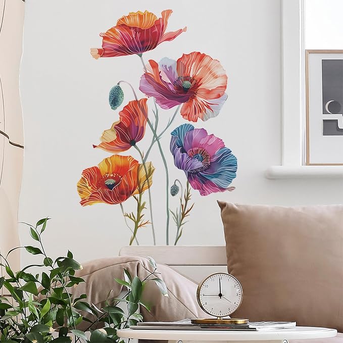 TUOKING Painted Flowers Wall Stickers PVC Removable Wall Decals | Peel and Stick Floral Wall Art Murals Home Decor for Kitchen,Bedroom,Living Room(fun-c42) - Image 2