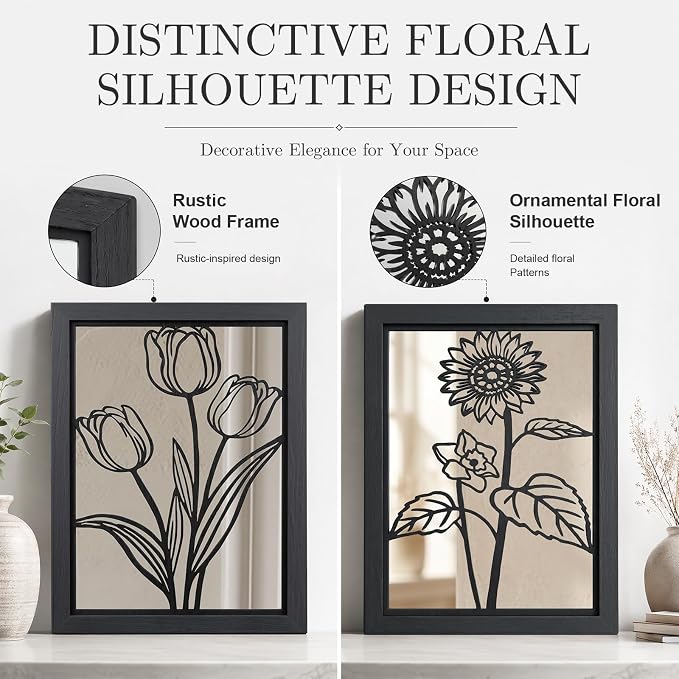 2 Set Farmhouse Mirrors for Wall Decor Living Room Bedroom Bathroom Entryway Wood Rustic Framed Decorative Accent Hanging Wall-Mounted Mirror Set -Distressed Black 15.7 in - Image 4