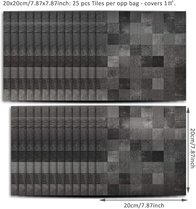 Alwayspon 25 Pcs Brushed Silver Peel and Stick Tile Decal, Water-Proof Backsplash Wall Tile Sticker for Kitchen Bathroom Decor, Gray Square Mosaic, 8x8inch - Image 5