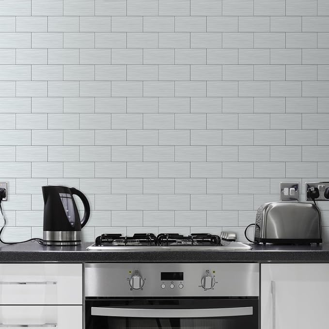 AULIGET 100-Piece Stainless Steel Subway Tile Peel and Stick Backsplash, 3" x 6" Metal Stick on Wall Tiles for Backsplash Kitchen, Bathroom, Laundry Room, Camper, Fireplace - Image 6