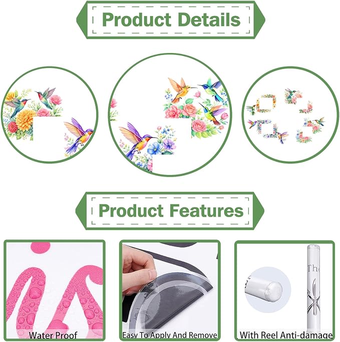 PLIGREAT Hummingbird Flowers Wall Decals, Floral Art Bird Wall Stickers Removable Vinyl Peel and Stick Art Decals for Bedroom Living Room Bathroom Home Door Corner Decor - Image 6