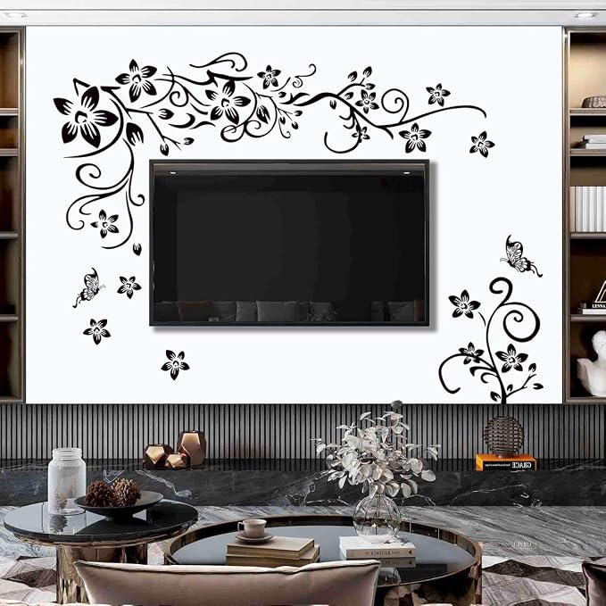 Removable Vinyl Black Flowers and Flower Vines Wall Decals DIY Home Art Decor Decorative Wall Sticker Murals for Kids Bedroom Living Room Tv Sofa Background Offices Wall Decorations - Image 7