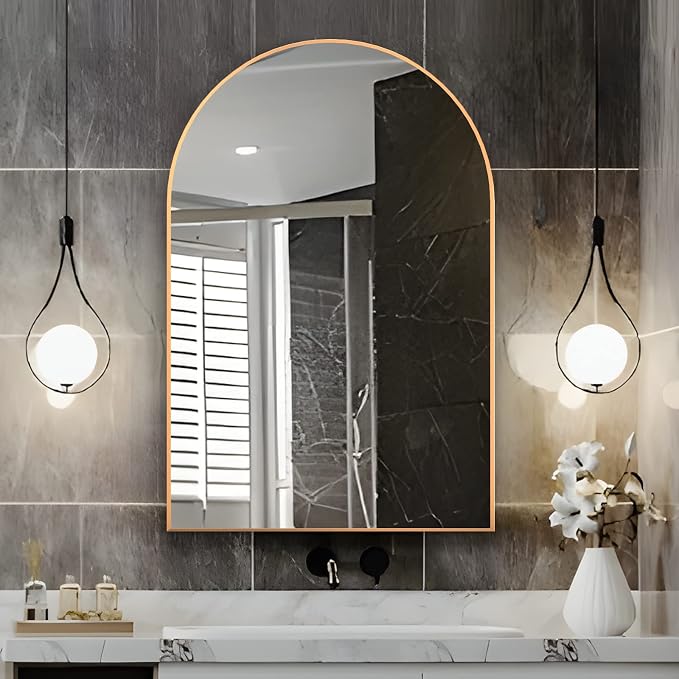 Arched Wall Mirror for Bathroom,20"x30" Arched Mirror Wall Mounted Mirror with Metal Frame, Gold Vanity Mirror Decor for Mantle, Bedroom, Entryway, Living Room by NEUWEABY