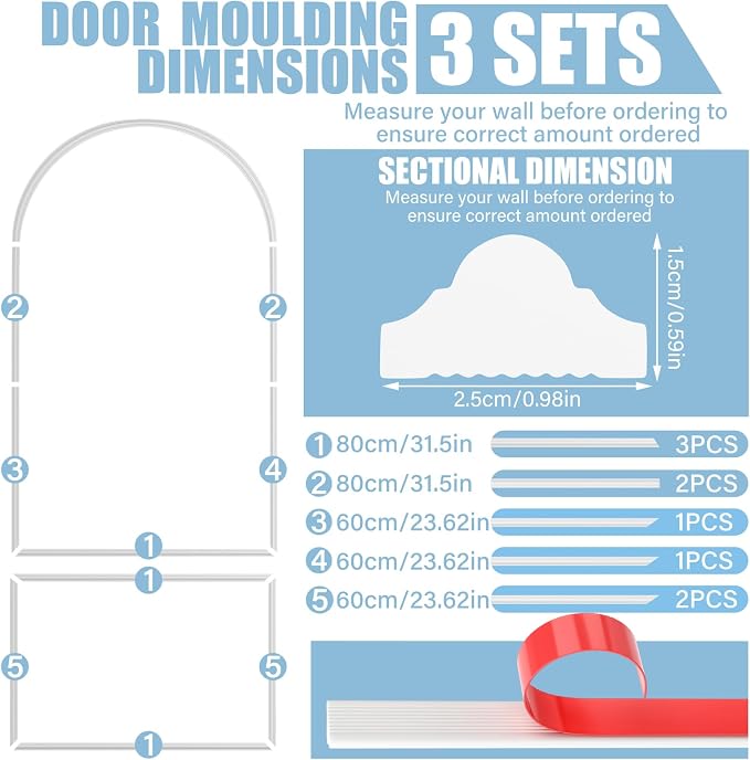Colingmill 3 Set 32 x 94 Inch Arch Wall Molding Kit Peel Stick Arch Premade Accent Wainscoting Panel Wall Panel Decor Pre Cut Trim Kit for Home Walls Molding DIY Living Room Decor(Classic Style) - Image 2