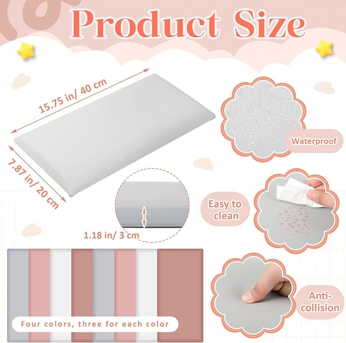 Hahafelt 12 Pack Wall Padding for Playroom Peel and Stick Headboard 15.75" x 7.87" x 1.18" 3D Anti Collision Upholstered Wall Panels Self Adhesive Headboard Panel for Protection (Pink Colors) - Image 2