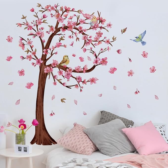 3D Flower Tree Wall Decals Peel and Stick Large Cherry Blossom Stickers for Wall in Heart Shape with Birds Removable Wall Stickers & Murals for Living Room Bedroom Girl Nursery Classroom Home Decor - Image 4