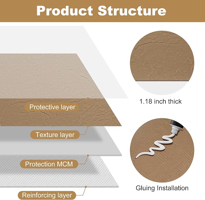 KASARO 3D Faux Stone Wall Panels, 4 PCS MCM Flexible Wainscoting Panels for Exterior/Interior Decor, Modified Clay Material, Accent for Home, Art, Commercial, Stone Yellow, 47.2 × 23.6 inch - Image 3