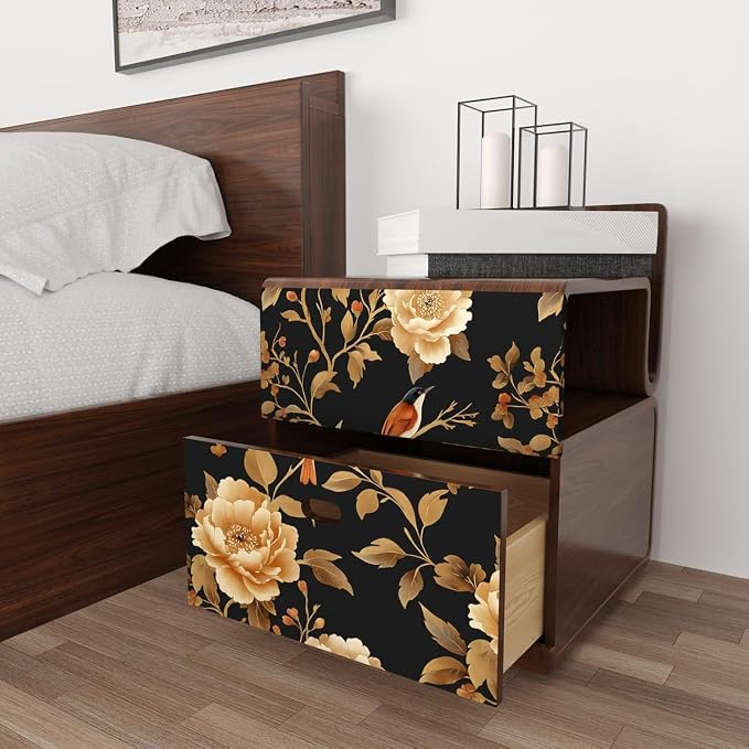 Laatse Dark Floral Bird Wallpaper Peel and Stick 17.5"x 118",Black/Golden | Self Adhesive/Removable/Waterproof/Thick Vinyl Contact Paper for Bathroom Bedroom Shelf Cabinet Drawer,Prepasted,Easy Peel - Image 6
