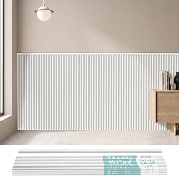 Wainscoting Panels for Living Room, Bedroom,Dining Room & Hallway | 17PCS 39 x 5 Inch Decorative White PS Waterproof Board and Batten Wall Panel for Interior Wall Décor- Covers 22.43 Sq.Ft by KERRAM