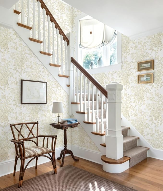 Heraod Floral Peel and Stick Wallpaper Boho Beige Contact Paper Toile Leaf Wall Paper Removable Self Adhesive Stick on Wallpaper for Nursery Bathroom Bedroom Renter Friendly Vinyl Roll 17.3''X196'' - Image 7