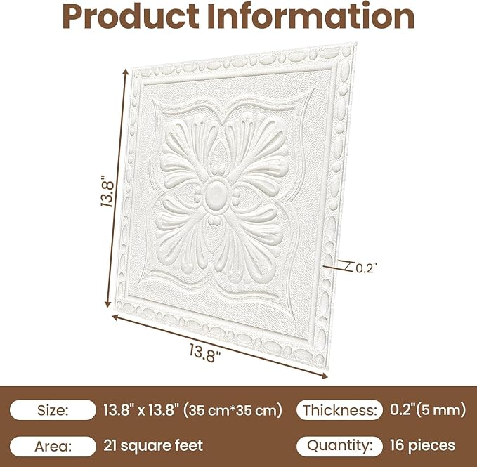 Ceiling Tiles Peel and Stick, 32 Pcs Ceiling Tiles Foam | Covered 42 Sq.Ft, Easy to Install and Cut for Ceil and Interior Wall Decor, Plain White（13.8 x 13.8 inch） - Image 2