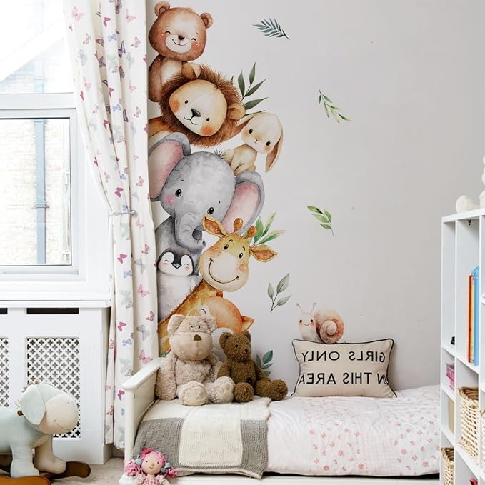 Woodland Animal Peeking Wall Decals, Removable Nursery Jungle Animals Elephant, Lion, Bear Wall Stickers for Kids, Boys and Girls Room, Bedroom & Toddler Room Door Decor (Animal Door Decals 86) - Image 7