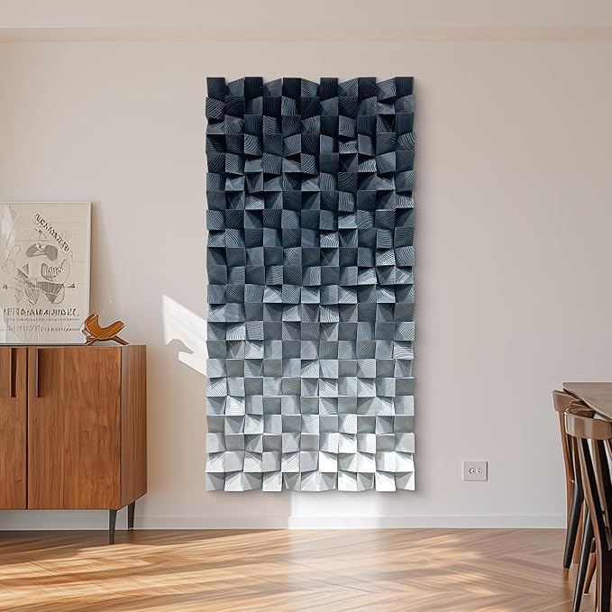 LIUZEYUE - Large Blue and White 3D Wooden Block Wall Art 3D Art Wall Decor Textured Wall Art Wood Wall Decor for Office Living Room 15.7"x31.5" - Image 8