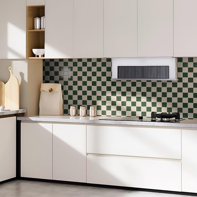 Art3d Grid Tile Peel and Stick Backsplash, 10-Pack, Dark-Green & Warm White | 12 x 12 Inch, Enhanced Thickness, Superior Adhesion, Moisture Resistant, Long-Lasting, Minimalist Look, for Kitchen Decor - Image 2