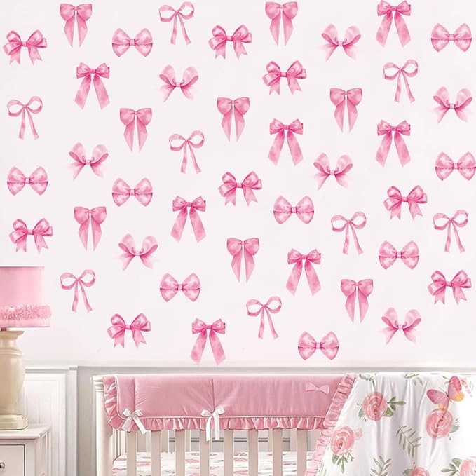 Arawat 8Sheets/48 Pcs Pink Coquette Bow Room Decor for Bathroom Women Bedroom Aesthetic Room Decor Bow wall Decoration for Bedroom Pink Bows wall Stickers Decals Peel and Stick - Image 4