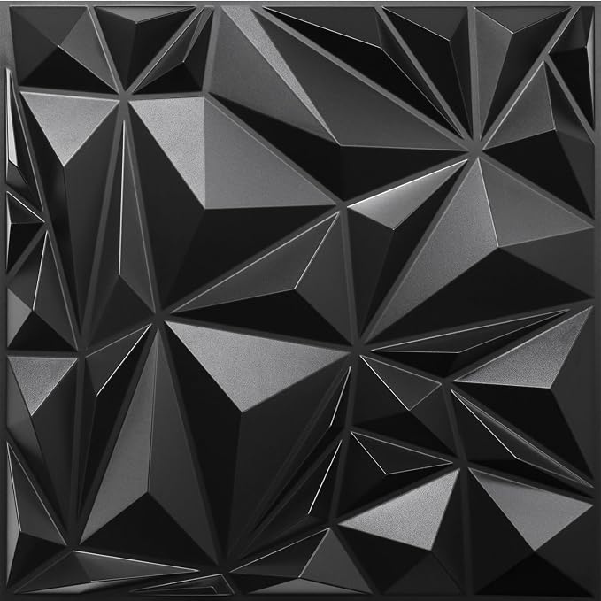 STICKGOO 3D Wall Panels, Black Diamond Design, 12 Pack, 19.7''x19.7'' | Accent Wall Panels for Interior Wall Decor, Living Room Lobby Bedroom TV Backdrop, Cover 32.4 Sq.Ft by STICKGOO