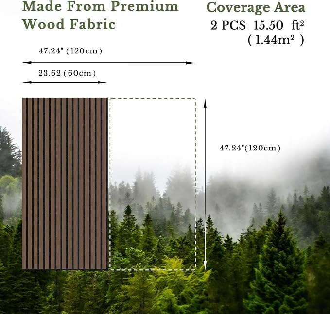 MISSDAY Wood Slat Acoustic Wall Panels, 2 Packs 47.2" x 23.6" Dark Walnut Soundproof Panel For Interior Wall Decor Noise Absorbing-3D Textured Wooden Panel Sound-Absorbing for Home, Office, Studio - Image 5